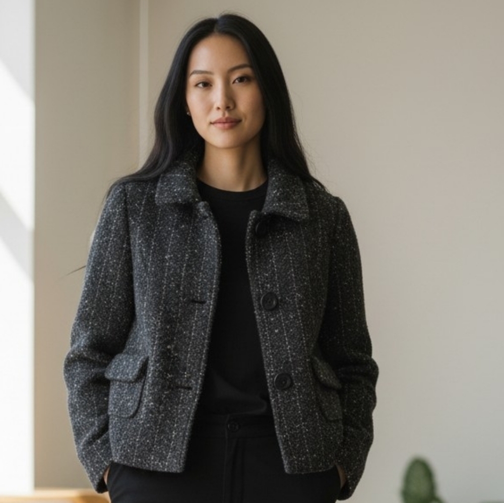 Zara Black and White Tweed Jacket 80% wool
